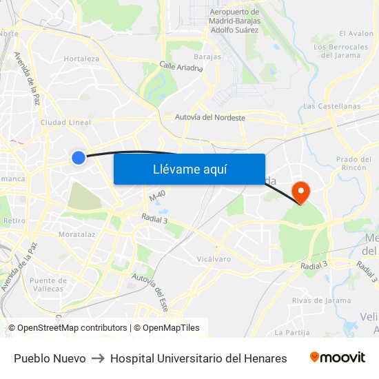 Pueblo Nuevo to Hospital Universitario del Henares map
