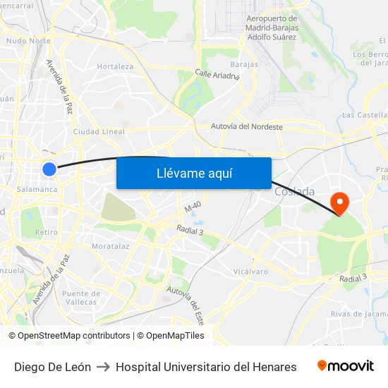 Diego De León to Hospital Universitario del Henares map