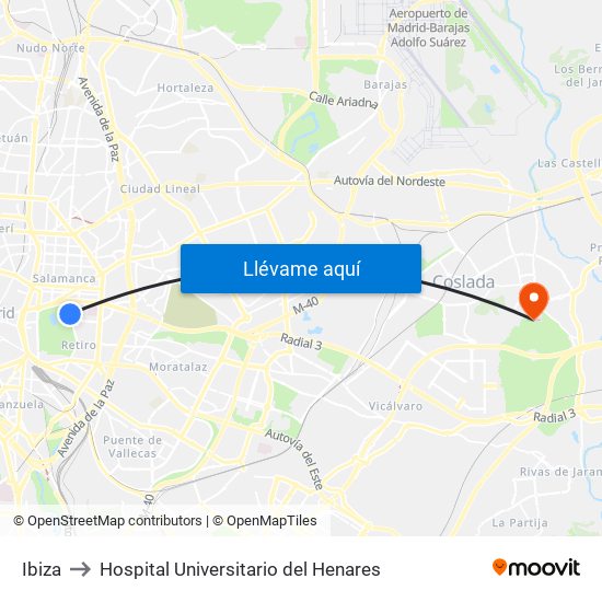 Ibiza to Hospital Universitario del Henares map