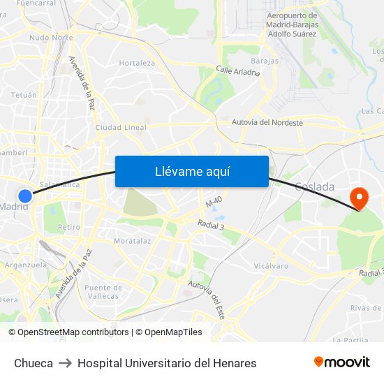 Chueca to Hospital Universitario del Henares map