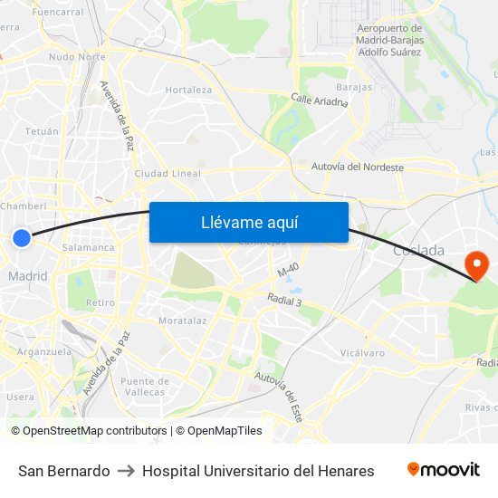 San Bernardo to Hospital Universitario del Henares map