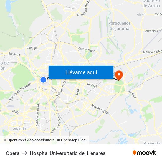 Ópera to Hospital Universitario del Henares map