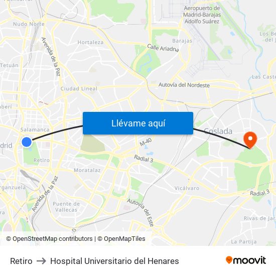 Retiro to Hospital Universitario del Henares map