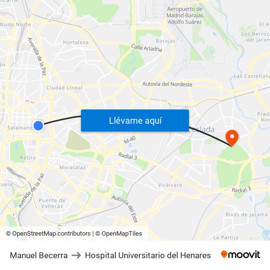 Manuel Becerra to Hospital Universitario del Henares map