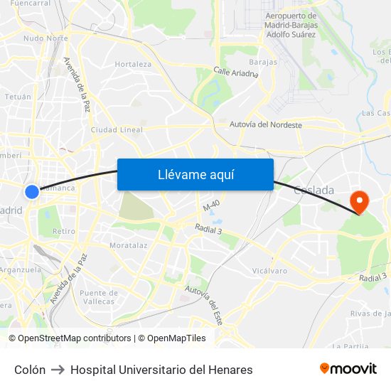 Colón to Hospital Universitario del Henares map