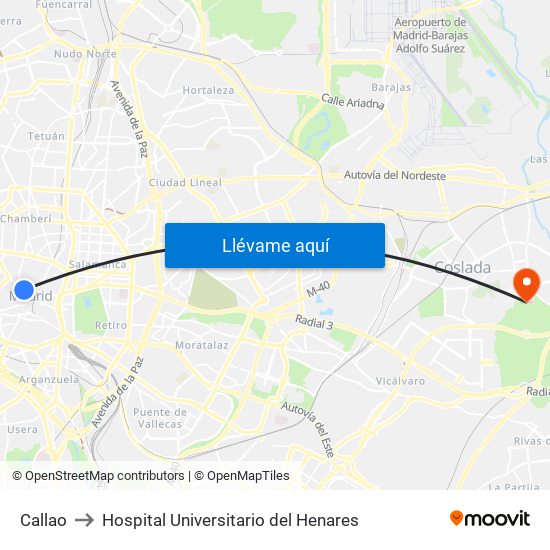 Callao to Hospital Universitario del Henares map