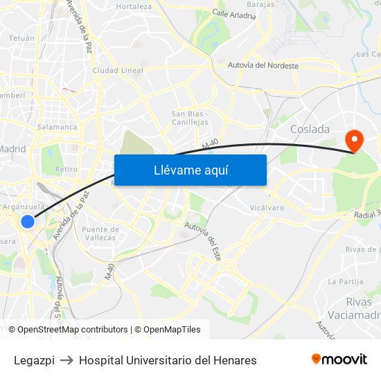Legazpi to Hospital Universitario del Henares map