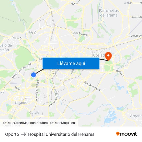 Oporto to Hospital Universitario del Henares map