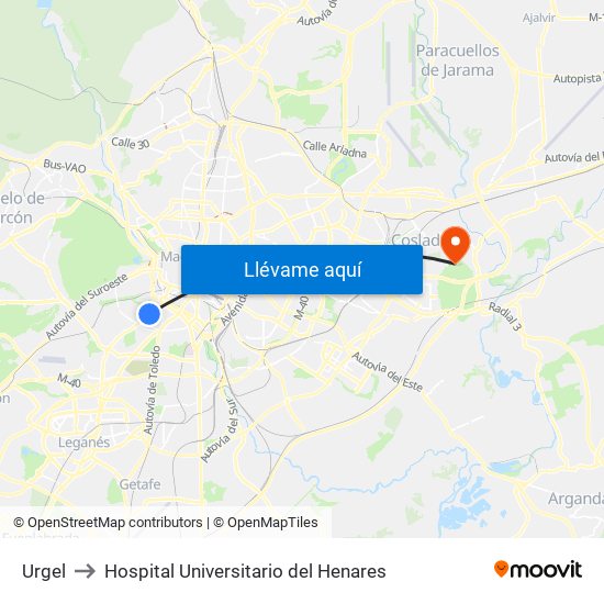 Urgel to Hospital Universitario del Henares map