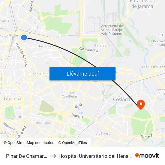 Pinar De Chamartín to Hospital Universitario del Henares map