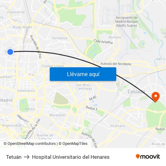 Tetuán to Hospital Universitario del Henares map