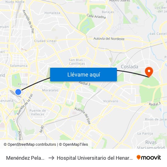 Menéndez Pelayo to Hospital Universitario del Henares map