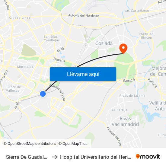 Sierra De Guadalupe to Hospital Universitario del Henares map