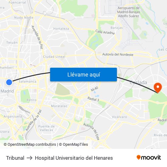 Tribunal to Hospital Universitario del Henares map