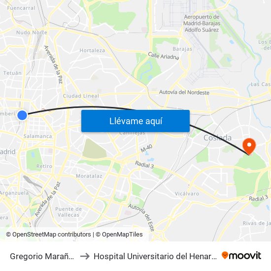 Gregorio Marañón to Hospital Universitario del Henares map