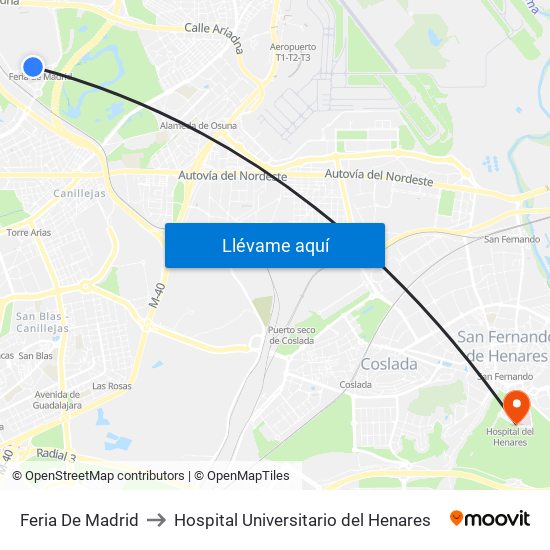 Feria De Madrid to Hospital Universitario del Henares map