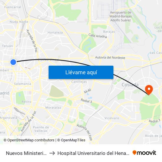 Nuevos Ministerios to Hospital Universitario del Henares map