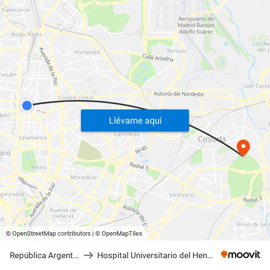 República Argentina to Hospital Universitario del Henares map