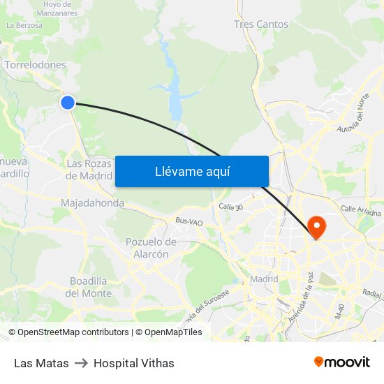 Las Matas to Hospital Vithas map