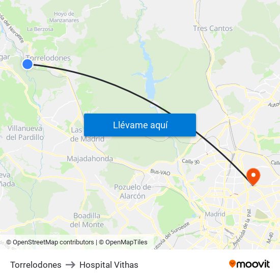 Torrelodones to Hospital Vithas map