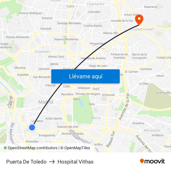 Puerta De Toledo to Hospital Vithas map