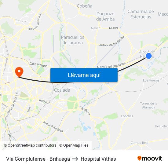 Vía Complutense - Brihuega to Hospital Vithas map
