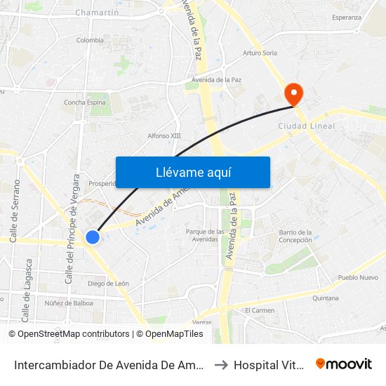 Intercambiador De Avenida De América to Hospital Vithas map