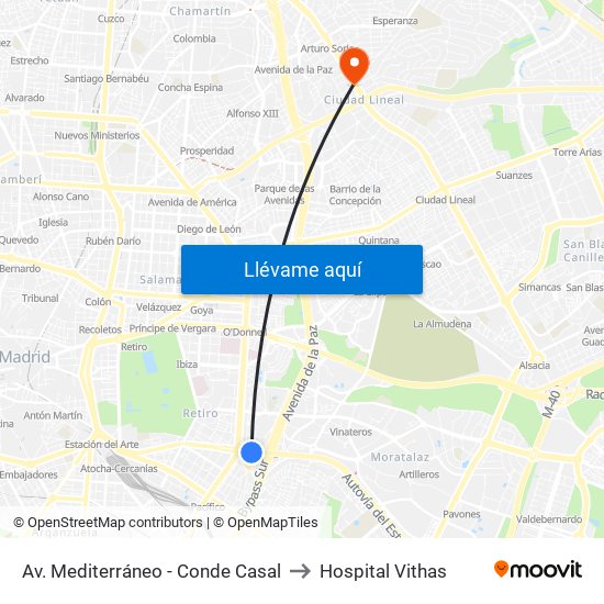 Av. Mediterráneo - Conde Casal to Hospital Vithas map