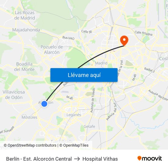Berlín - Est. Alcorcón Central to Hospital Vithas map