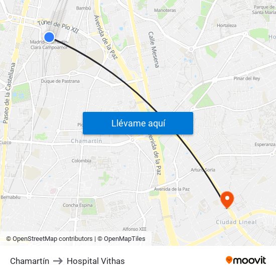 Chamartín to Hospital Vithas map