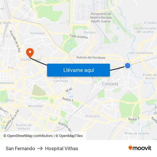 San Fernando to Hospital Vithas map