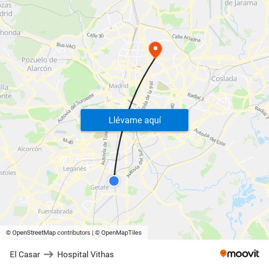 El Casar to Hospital Vithas map
