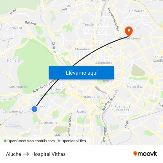 Aluche to Hospital Vithas map
