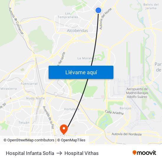 Hospital Infanta Sofía to Hospital Vithas map