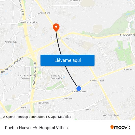 Pueblo Nuevo to Hospital Vithas map