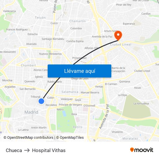 Chueca to Hospital Vithas map