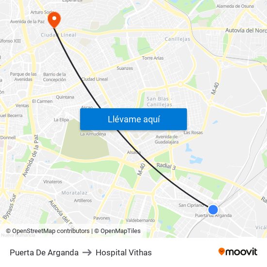 Puerta De Arganda to Hospital Vithas map