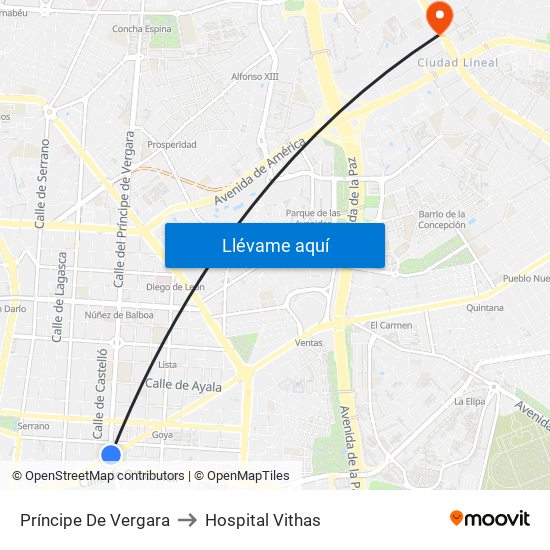 Príncipe De Vergara to Hospital Vithas map