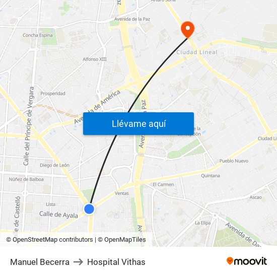 Manuel Becerra to Hospital Vithas map