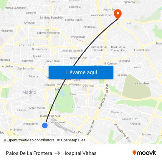 Palos De La Frontera to Hospital Vithas map