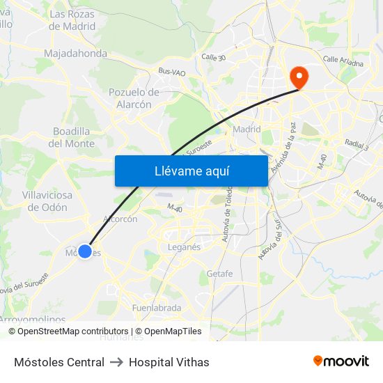 Móstoles Central to Hospital Vithas map