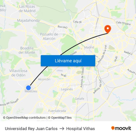 Universidad Rey Juan Carlos to Hospital Vithas map