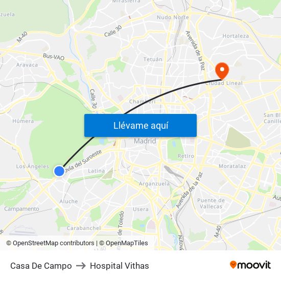 Casa De Campo to Hospital Vithas map