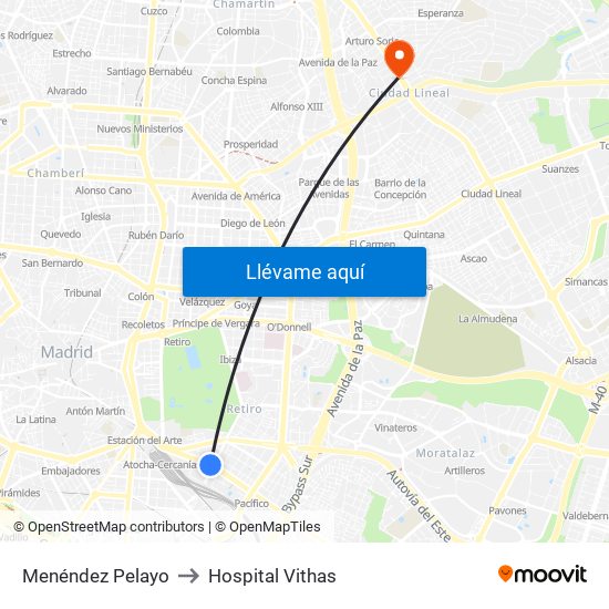 Menéndez Pelayo to Hospital Vithas map