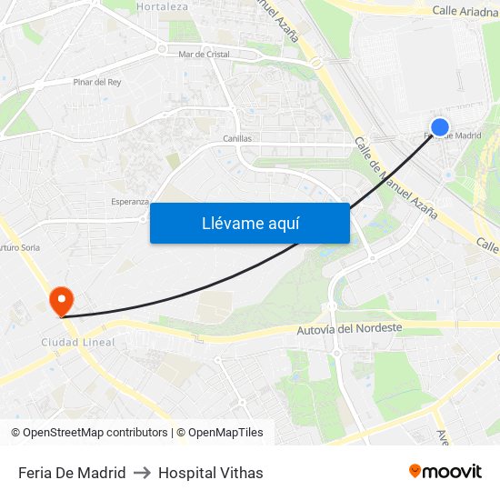 Feria De Madrid to Hospital Vithas map