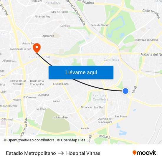 Estadio Metropolitano to Hospital Vithas map
