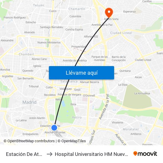 Estación De Atocha to Hospital Universitario HM Nuevo Belén map