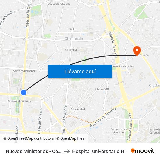 Nuevos Ministerios - Centro Comercial to Hospital Universitario HM Nuevo Belén map