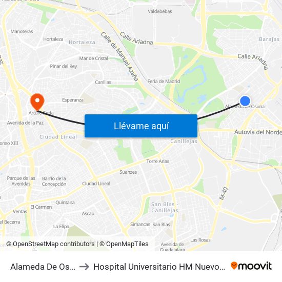 Alameda De Osuna to Hospital Universitario HM Nuevo Belén map
