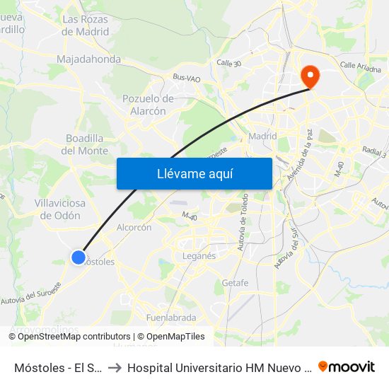 Móstoles - El Soto to Hospital Universitario HM Nuevo Belén map